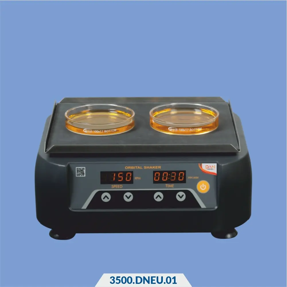 Dan Logitech's Digital Orbital Shaker, catalog number 3500.DNEU.01, features 2 LED displays with timer control, a brushless DC motor & IP 20 rating.