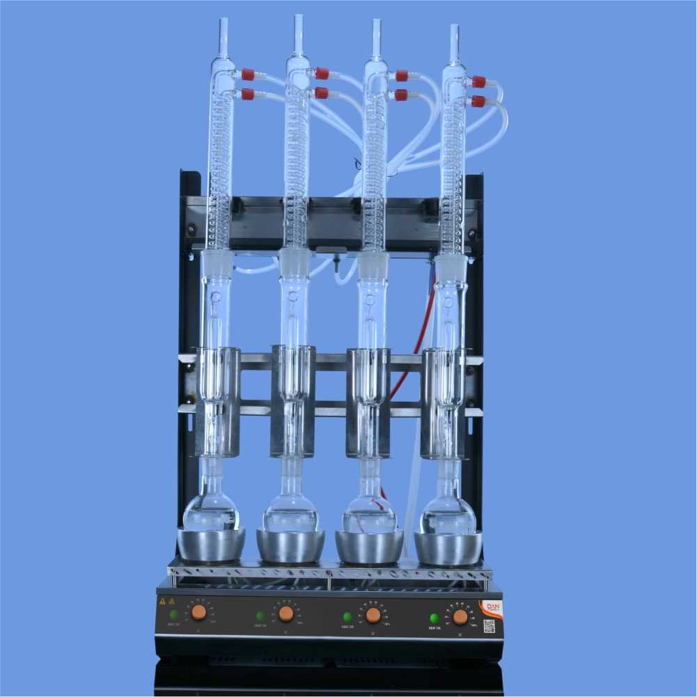 Dan Logitech's fat extraction apparatus (Soxhlet Apparatus), catalog number 1900.DNEU, has a stainless steel body with a digital display, a load capacity of 15 kg and IP 20 rating.